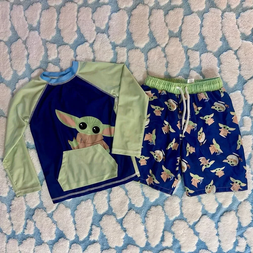 Baby Yoda Swim Trunks Rash Guard Swimsuit Size 6